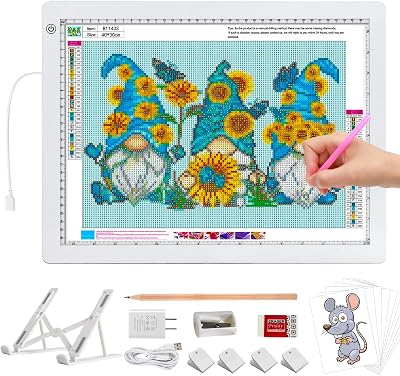 A3 LED Light Box for Tracing, elice Artist Drawing Lightbox Light Table Light Pad Light Copy Board, Up to 8000 Lux Super Bright Lightpad for Cricut Weeding Vinyl, Diamond Painting, Sketching White