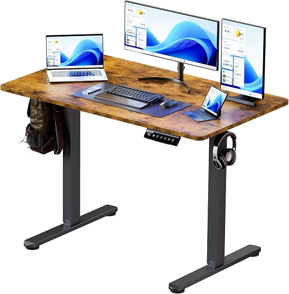 BIZUM 40x24 Inch Electric Standing Desk with Memory Presets, Quiet Motor Height Adjustable Stand Up Desk for Home Office & Gaming, Ergonomic Sit Stand Workstation, Rustic Brown
