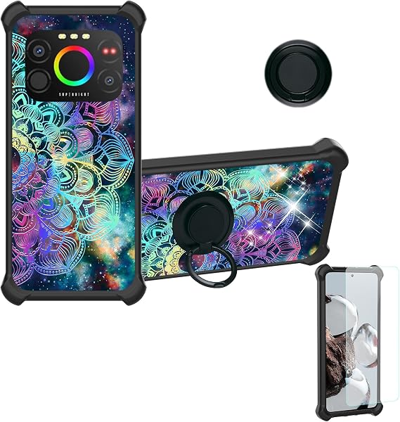 Case Compatible with IIIF150 Air1 Ultra+ Plus Phone Case Cover [with Tempered Glass Screen Protector][Ring Support][Colorful Reflect Light] IMDH-HTT
