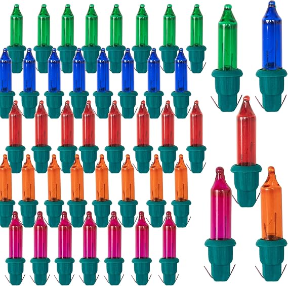 Dazzle Bright 120 Pcs Replacement Christmas Mini Light Bulbs, Multi-Colored Incandescent String Light Bulbs with Green Base, 2.5 V Bulbs for Indoor Outdoor Xmas Tree Decor, 170 mA, 0.42 Watt