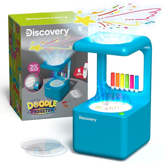 DiscoveryTM Doodle Projector Light Art Station Includes 6 Dry-Erase Markers, 10 Reusable Drawing Discs, Project Drawings on Walls & Ceilings| Arts & Crafts Kit for Kids| Tracing Pad Coloring Toy Gift