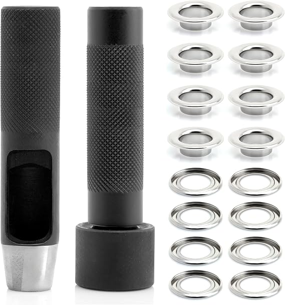CRAFTMEMORE 3/8" Grommet Tool Kit Eyelet Setting Tool Grommet Setter Hole Punch Cutter & Pack of 10 Grommets (3/8" (10mm) Inside Diameter)