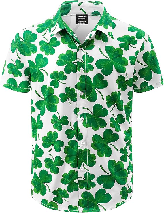 LINOCOUTON Men's St Patrick's Day Shamrock Printed Button Down Shirt