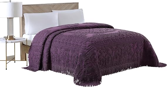 Beatrice Home Fashions Medallion Full Cotton Chenille Bedspread, Eggplant