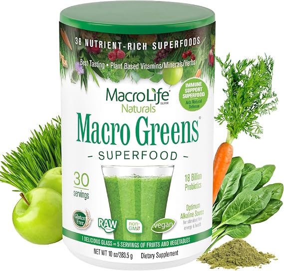 MacroLife Naturals Macro Greens Superfood Powder, 30 Servings (10oz)