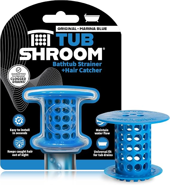 TubShroom Bathtub Drain Hair Catcher In-Drain Tub Strainer & Clog Prevention Protector, Fits Standard 1.41.75 Tub Drains, Easy Clean, Captures Human & Pet Hair out of Sight (Blue)