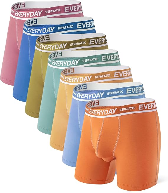 Separatec 7 Pack Men's Boxer Briefs Breathable Soft Cotton Underwear Colorful Everyday Boxer Shorts Multipack with Supportive Dual Pouch