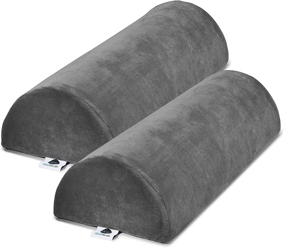 2 Pack Large Half Moon Bolster Pillow for Legs, Knees, Lower Back and Head (2 Pack) Lumbar Support Pillow for Bed, Sleeping | Semi Roll for Ankle and Foot Comfort - Machine Washable Cover, Grey