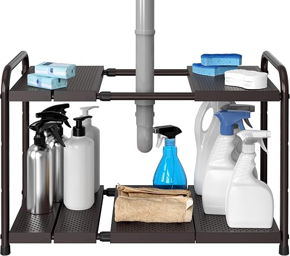 Simple Houseware Under Sink 2-Tier Heavy Duty Expandable Organizer, Bronze