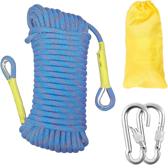 14mm Climbing Static Rope 20m High Strength with 2 Carabiners