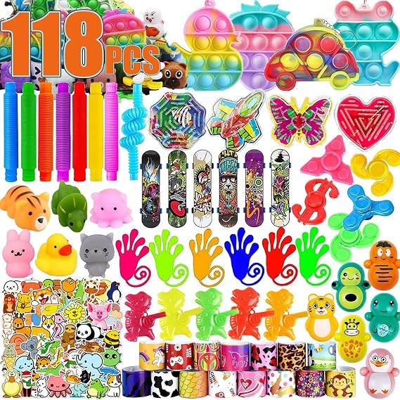 118 Pcs Party Favors for Kids, Prizes for Kids Classroom, Treasure Box Toys for Classroom, Kids Treasure Chest Goodie Bags Stuffers Pinata Fillers