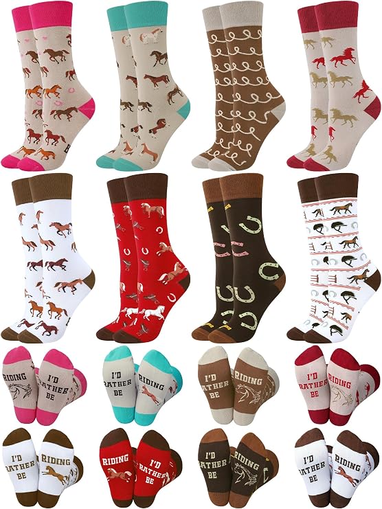 Xtinmee 8 Pairs Novelty Horse Socks for Women Funny Horse Gifts