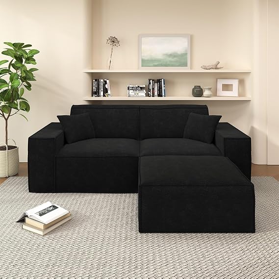Cloud Modular Sectional Sofa,Boneless Couch,Chenille,Black