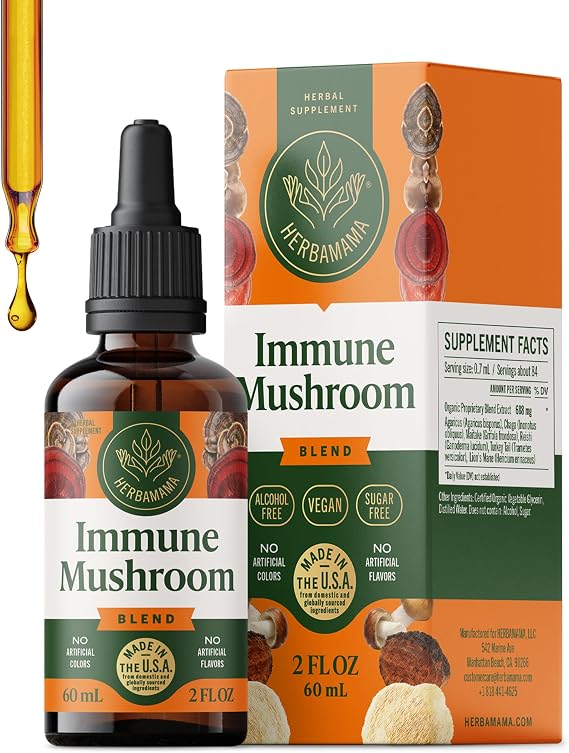 HERBAMAMA Mushroom Supplement - Reishi Chaga Lions Mane Extract