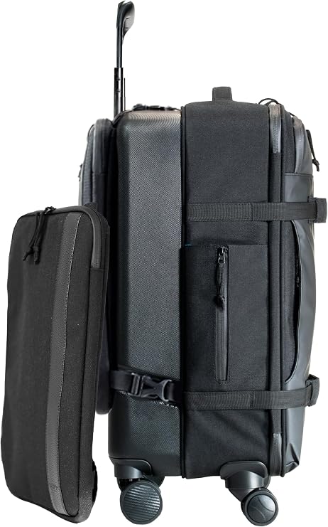 Taskin Denali | Large 4 Wheel Hardside Hybrid Spinner Carry-On Luggage + Detachable Sleeve | Black (Improved)