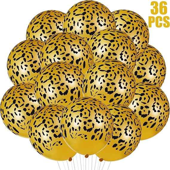 Gejoy 36 Pcs Gold Cheetah Print Balloons 12 Inch Leopard Print Balloons Safari Jungle Animal Spots Latex Cheetah Decorations for Leopard Zoo Baby Shower Wild Birthday Party Supplies