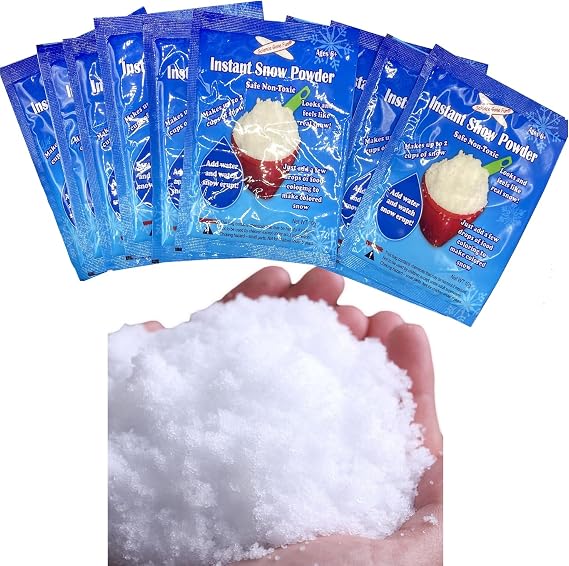10 Packs of Instant Snow Powder for Holiday Displays, Winter Crafts, Sensory Play, Stocking Stuffers