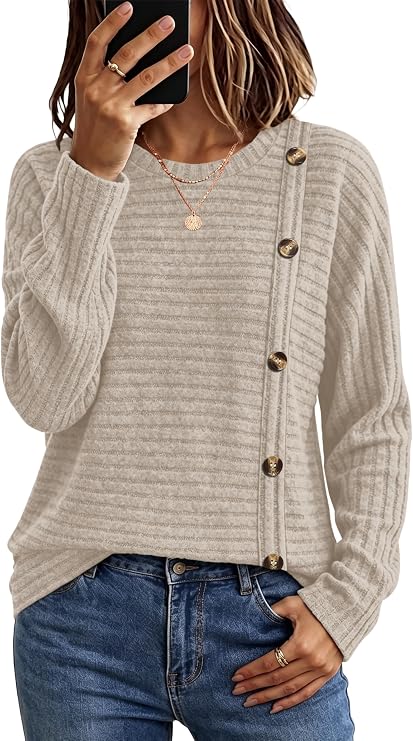WIHOLL Womens Sweaters Fall Teacher Outfits Long Sleeve Shirts Tunic Tops
