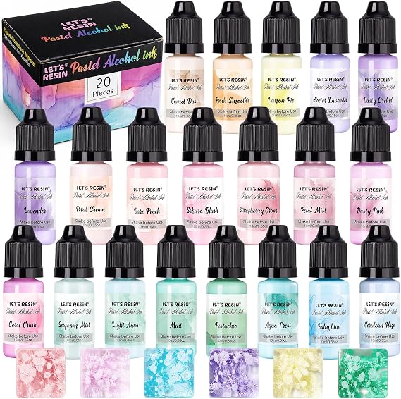 LET'S RESIN 20 Colors Pastel Alcohol Inks, Self-Sinking Resin Dye