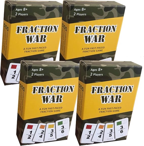 Fraction War Math Game - Fun Math Game to Learn, Compare and Simplify Fractions for 2nd Grade, 3rd Grade, 4th Grade, 5th Grade (4 Pack)
