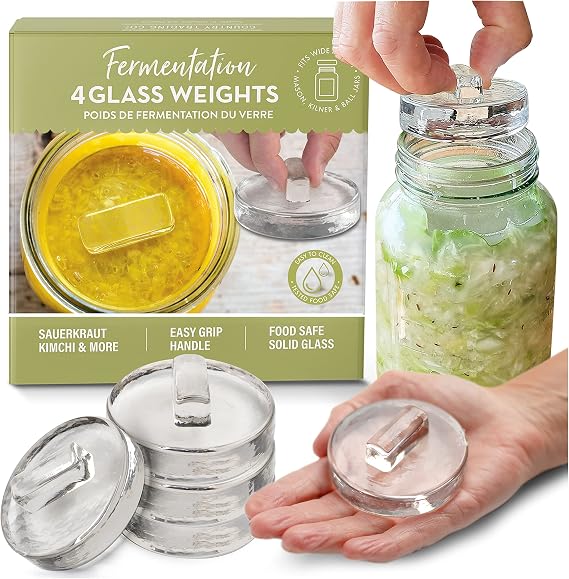 Glass Fermentation Weights for Fermentation with Easy Lift Handles, Set of 4