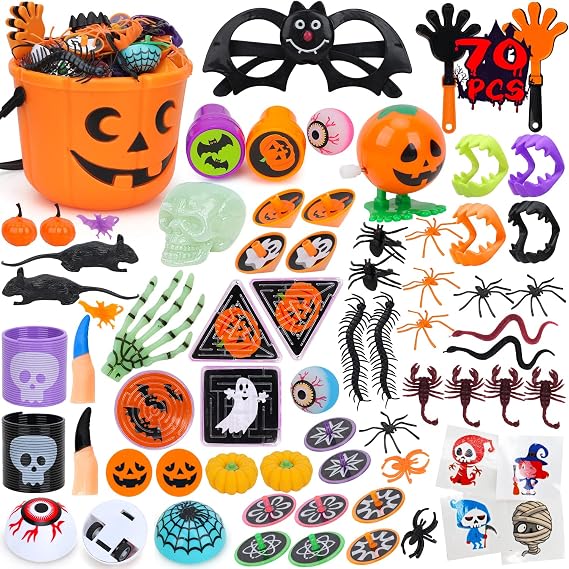 TOY Life Halloween Party Favors for Kids Halloween Toys in Bulk Halloween Prizes for Kids Halloween Pumpkin Buckets Goodie Bags Stuffers Fillers Non Candy Treat for Kid