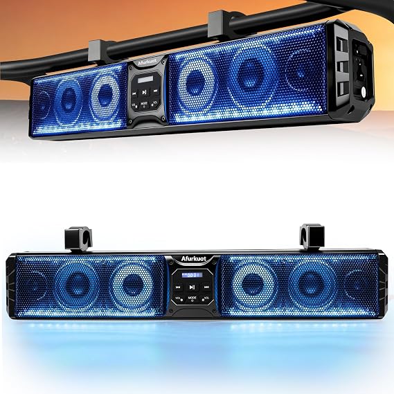 27.5-Inch UTV Sound Bar, Waterproof Music Sync 6-Speaker TWS Sound Bar, Compatible with SXS Polaris RZR Can-Am, Fits 1-2 Roll Cage