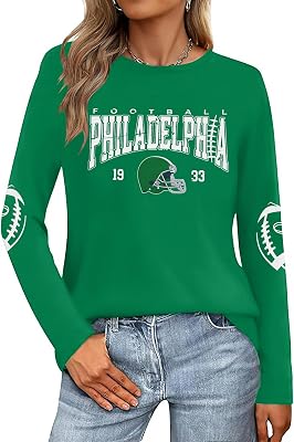Football Season Long Sleeve Shirts For Women Game Day Team Fans Top Football Helmet Tee Crewneck Pullover Tops