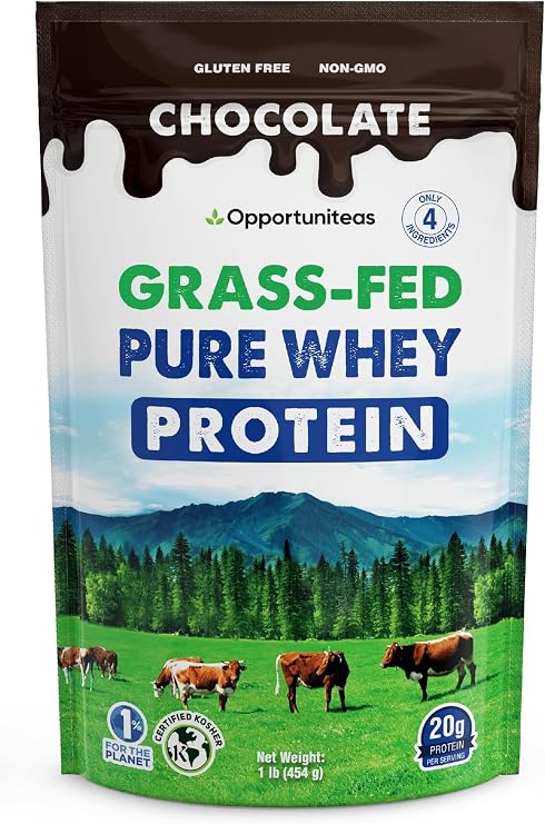 Chocolate Grass Fed Whey Protein Powder, 1 lb | 100% GrassFed Concentrate Whey, Organic Extra-Rich Cacao, No Stevia, Non GMO, Hormone Free, Cold-Pressed, Heavy-Metal tested