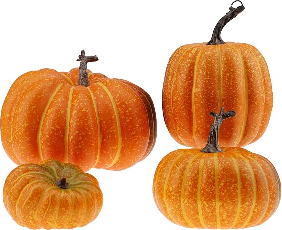 Gresorth 4 Pcs Various Styles Fake Pumpkins Artificial Halloween Decoration