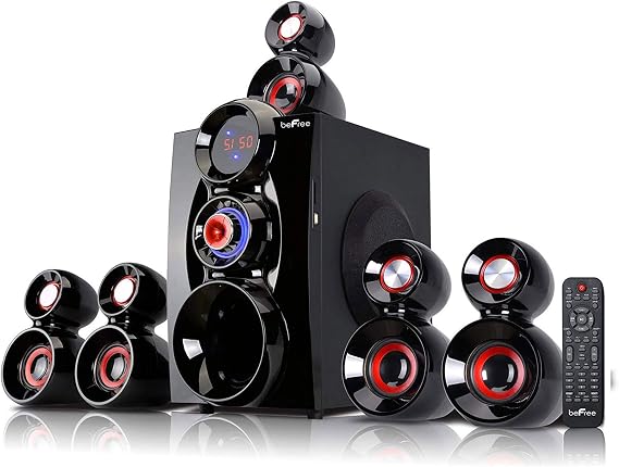 beFree Sound 5.1 Channel Bluetooth Surround Sound Speaker System- Red