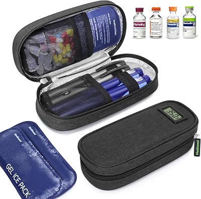 Insulin Cooler Travel Case TSA Approved with Temperature Display Diabetic Medication Travel Case with 2 90g Ice Packs, Portable Medicine Organizer for 34 Insulin Pens and Diabetic SuppliesBlack