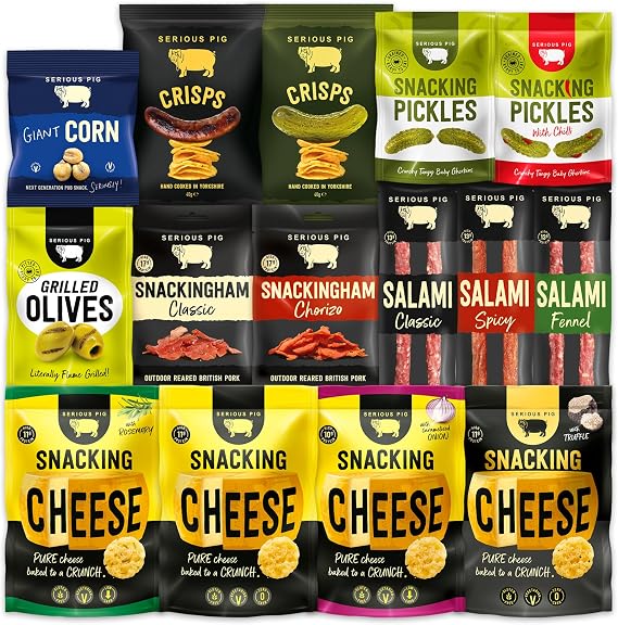 Serious Pig Serious Snack Selection Box with Cheese, Salami, and Pickles (21 Pack)