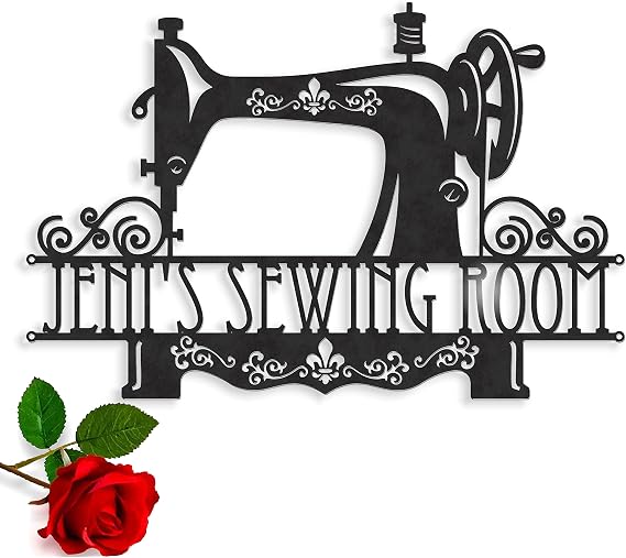 Personalized Sewing Room Sign, Vintage Sewing Machine, Custom Name Sign, Quilting Sign, Custom Monogram Metal Plaque, Mother's Day Gift for Mom, Grandma, Home Decor, Metal Wall Art (16.3 inches width)