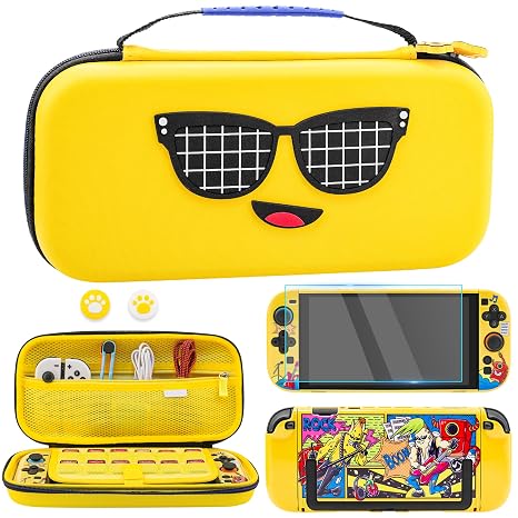 RHOTALL Yellow Carrying Case for Nintendo Switch 2 (2025),Shockproof Protective Hard Shell Portable Travel Case Pouch for Fortnite Peely Switch 2 with 12 Game Card Slots ,Screen Protector, Music