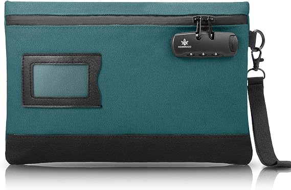 KOSMCCO Money Bag with Lock, 11.8 x 7.9 Inches Durable Canvas Cash Pouch Bank Bag for Cash, Passports, Notary Supplies, Medicine, Valuable Storage, Cyan