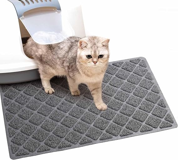 Cat Litter Box Mat,23 x 14 In,Trapping Mat Premium Durable PVC Pad,Grey