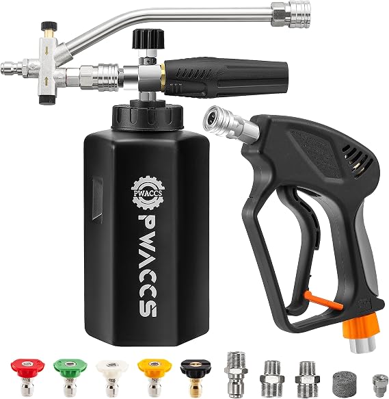 PWACCS Dual Foam Cannon with Pressure Washer Short Gun, 1.5 Liter