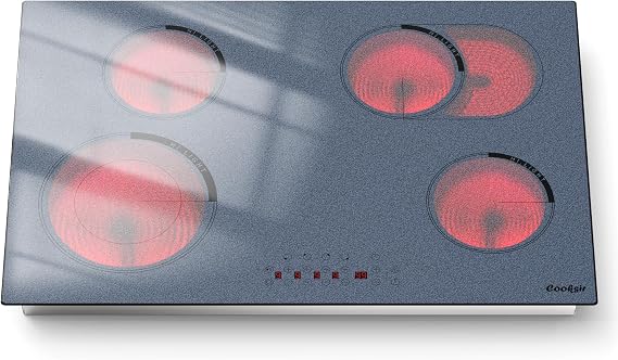 30 Inch Electric Cooktop 4 Burner 6600W, Satin Grey 220V Hard Wired | Built-in 30 Inches Electric Stove Top Touch Control with Dual Zone, Child Lock, 99-Min Timer, 240V Hard Wired, No Plug