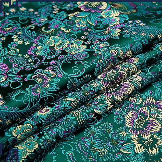 Jacquard Floral Brocade Fabric 75100cm Faux Silk Satin Fabric Chinese Style for Sewing DIY Crafting Upholstery Decoration Tablecloth Dress Curtain Waistcoat(Color:11 Green)