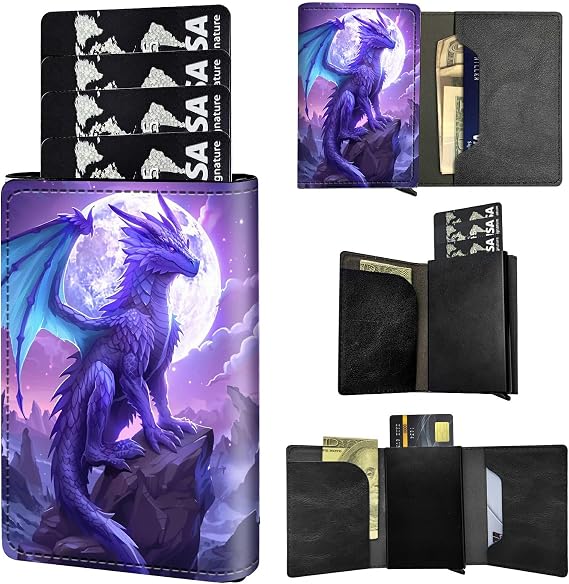 RFID Blocking Card Holder Wallet Billeteras de Hombres, Pop Up Minimalist Wallet for Men Women, Large Capacity Smart Wallet fit Money, ID Card, Driver's License, Purple Dragon