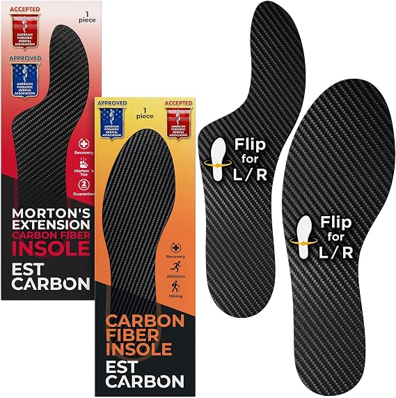 Carbon Fiber Insoles - 1 Unisex Orthotic + 1 Mortons Extension - M 10-10.5, W 11-11.5