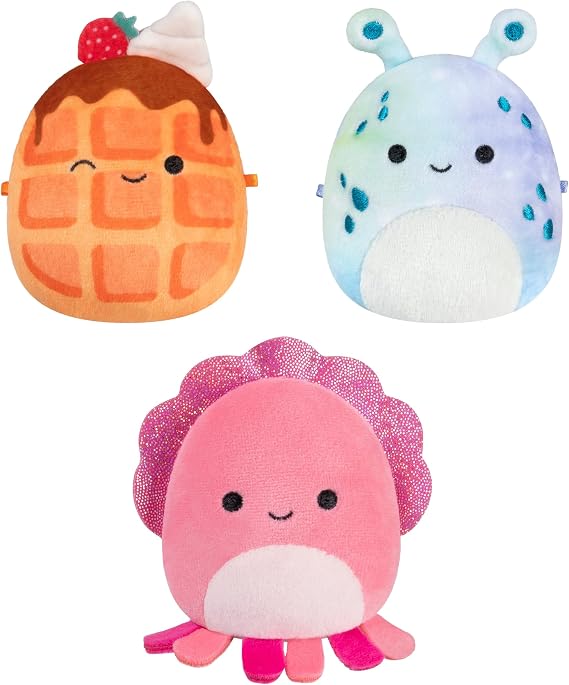 Squishmallows Original Micromallows Plush 3-Pack - Weaver the Waffle, Auggie the Cuttlefish & Zinx the Alien