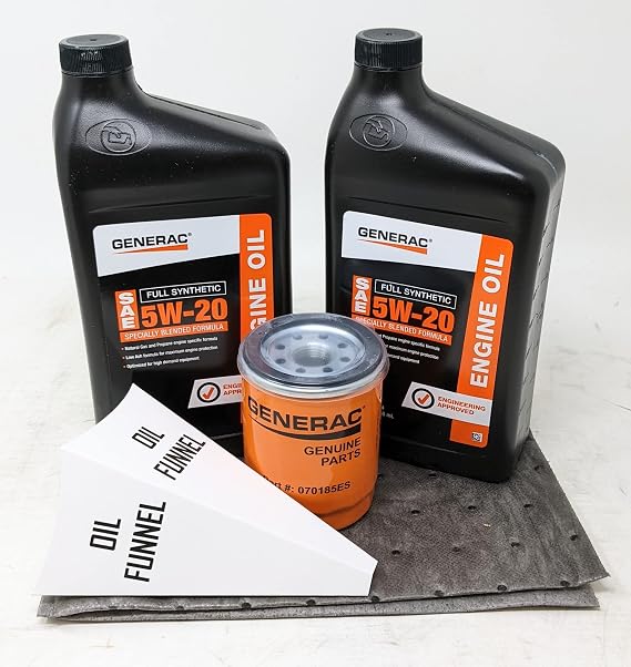 Generac 5W-20 Full Synthetic Oil Change Bundle with Oil, Filter, Funnel, and Absorbent Pad (4 Items)