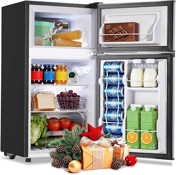 WANAI 3.5 Cu.Ft Mini Fridge with Freezer, 2 Door Small Refrigerator, Silver