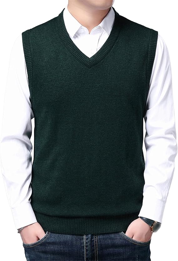 JEShifangjiusu Mens V Neck Sweater Vest Cable Knitted Pullover Sweaters Vest Wool Blended Relaxed Fit Knit Sleeveless Sweater