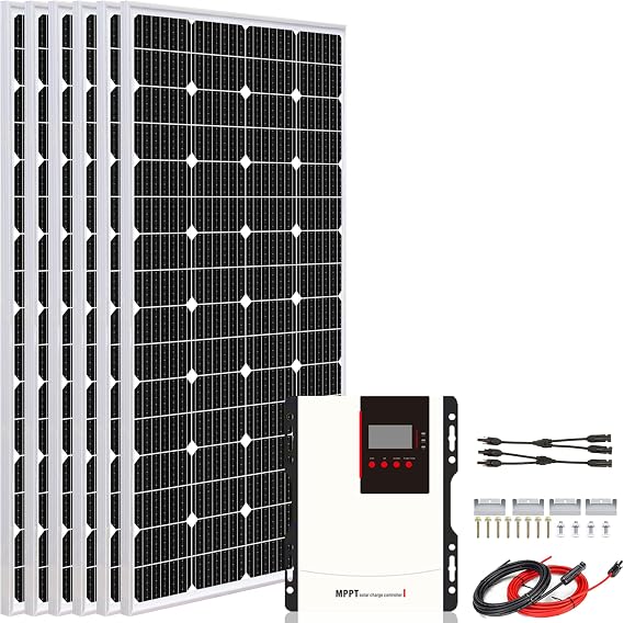 1350W Off Grid Solar System Kit 24V Solar Panel Kit for Cabin: 6PCS 225W 12V Monocrystalline Solar Panel + 60a MPPT Charge Controller + Z Brackets Mount