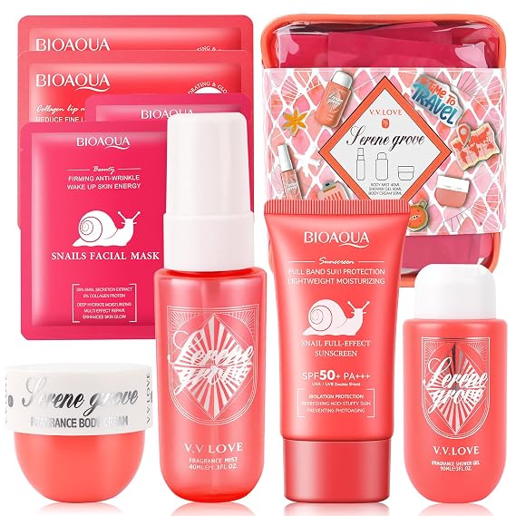 Gifts for Women Skin Care Set | Face Mask Lip Mask Shower Gel Body Cream Body Aromatherapy Sun Cream | 8 Pcs Travel -Size Spa Gifts for Women Teens, Birthday Party Favors Valentines Mothers Day Gift