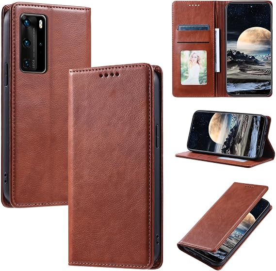 Leather Case Compatible with Huawei P40 Pro,Compatible with Huawei P40 Pro 5G ELS-AN00 ELS-TN00 ELS-NX9 ELS-N09 ELS-N29 ELS-NX4 ELS-N04 Flip Folio PU Leather Phone Case Brown