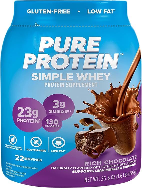 Pure Protein Simple Whey Protein Powder, Rich Chocolate, 23G Protein